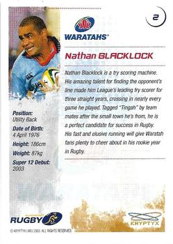 2003 Kryptyx The Defenders Australian Rugby Union #2 Nathan Blacklock Back